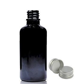 88x 50ml Schwarze Tropfflasche aus Glas mit Aluminiumkappe