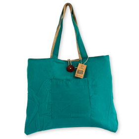 Wendbare Große Tasche aus Jute und Baumwolle- Blaugrün