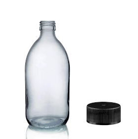 48x 250 ml Medizinflasche aus rauchgrauem Glas mit schwarzer Kunststoffkappe