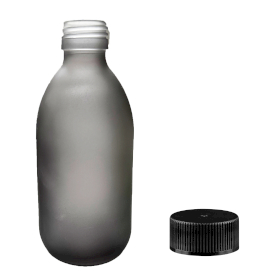 36x 300 ml Medizinflasche aus grauem Milchglas mit schwarzem Kunststoffdeckel