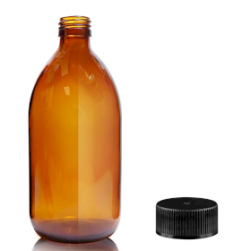 30x 500 ml Medizinflasche aus Braunglas mit schwarzem Kunststoffdeckel
