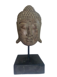 Großer Serenity-Buddha-Kopf auf Ständer - Grau
