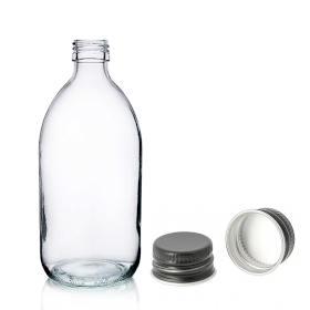 40x 300 ml Medizinflasche aus klarem Glas mit schwarzer Aluminiumkappe