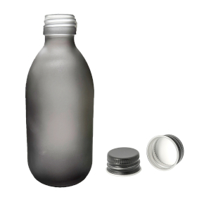 36x 300 ml Medizinflasche aus grauem Milchglas mit schwarzem Aluminiumdeckel