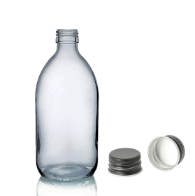 48x 250 ml Medizinflasche aus rauchgrauem Glas mit schwarzer Aluminiumkappe