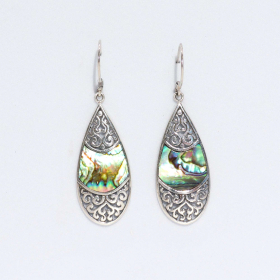 Muschel & Silber Ohrringe - Tropfen Oval - Abalone