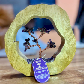 Edelsteinbaum auf Mangholz - Holzring - Amethyst - 60 Splitter