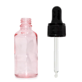 330x 30ml Tropfflasche aus rosa Glas mit schwarzer Pipette