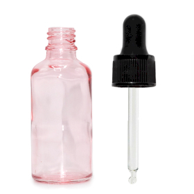 264x 50ml Tropfflasche aus rosa Glas mit schwarzer Pipette
