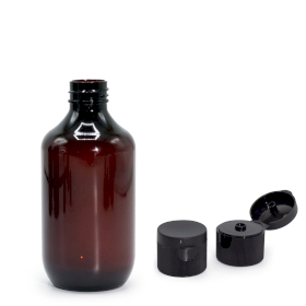 10x 250 ml bernsteinfarbene Boston-Flasche aus Kunststoff mit Klappdeckel, 28 mm
