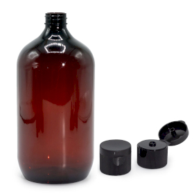 10x 1000 ml bernsteinfarbene Boston-Flasche aus Kunststoff mit Klappdeckel, 28 mm