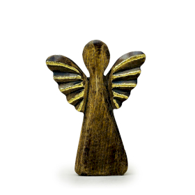 6x Mittlerer Engel aus Mangoholz – Golddekor – 16 cm