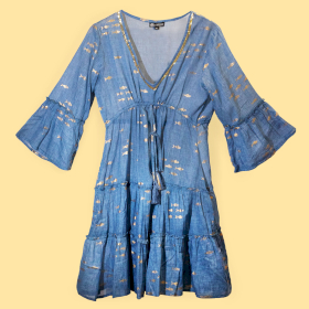 (M-L) Kleid – Seeblau & Goldfisch-Design