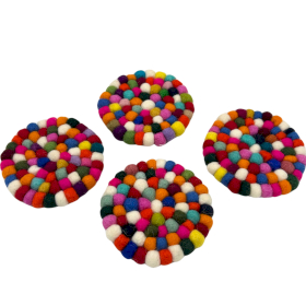 Runde Untersetzer aus Filzkugeln- 10cm Mehrfarbig (4er-Set)