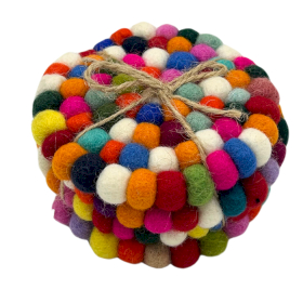 Runde Untersetzer aus Filzkugeln- 10cm Mehrfarbig (4er-Set)