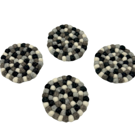 Runde Untersetzer aus Filzkugeln- 10cm Mehrfarbige graue Farbe (4er-Set)