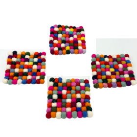 Runde Untersetzer aus Filzkugeln - 10cm Mehrfarbige graue Farbe (4er-Set)