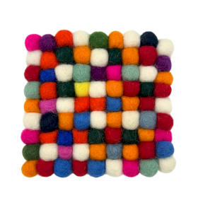 Quadratische Untersetzer mit Filzkugeln - 10cm Mehrfarbig  (4er-Set)