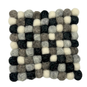 Quadratische Untersetzer mit Filzkugeln - 10cm Mehre Grautöne (4er-Set)