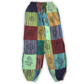 Nomad Sari -Pilz-Hose - Blockdruck-Designs - Grüntöne (110x120cm) L/XL
