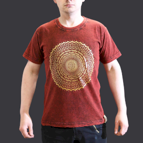 Stone Washed T-Shirt - Mandala - Kastanienbraun-S