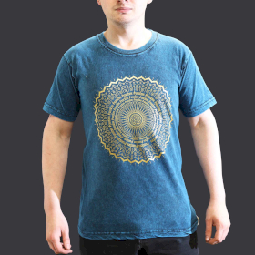 Stone Washed T-Shirt - Mandala - Blau-S