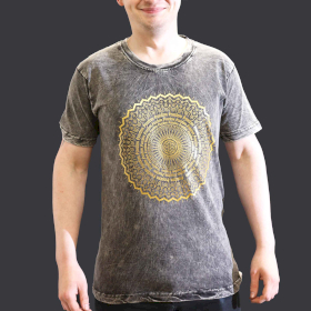 Stone Washed T-Shirt - Mandala - Dunkelgrau-S