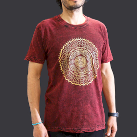 Stone Washed T-Shirt - Mandala - Kastanienbraun-M