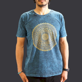 Stone Washed T-Shirt - Mandala - Blau-M