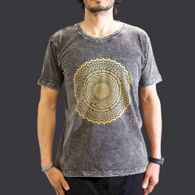 Stone Washed T-Shirt - Mandala - Dunkelgrau-M
