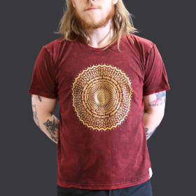 Stone Washed T-Shirt – Mandala – Kastanienbraun-L