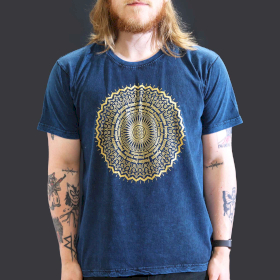 Stone Washed T-Shirt – Mandala – Blau-L