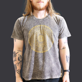 Stone Washed T-Shirt - Mandala - Dunkelgrau-L