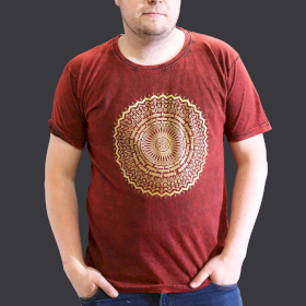 Stone Washed T-Shirt – Mandala – Kastanienbraun – XL