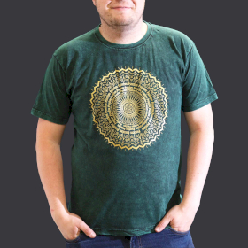 Stone Washed T-Shirt - Mandala - Grün-XL