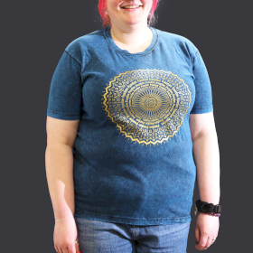 Stone Washed T-Shirt - Mandala - Blau-XL
