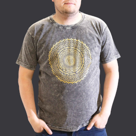 Stone Washed Teeshirt - Mandala - Dunkelgrau-XL