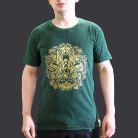 Stone Washed T-Shirt - Hamsa - Grün - S