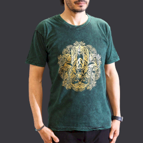 Stone Washed T-Shirt - Hamsa - Grün - M