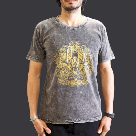Stone Washed T-Shirt - Hamsa - Dunkelgrau - M