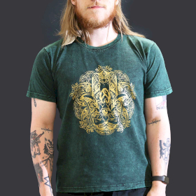 Stone Washed T-Shirt - Hamsa - Grün - L