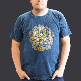 Stone Washed T-Shirt - Hamsa - Blau - XL