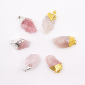 6x Edelstein-Anhänger aus Rosenquarz, vergoldet und versilbert (6 sortiert)