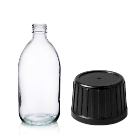 42x 150 ml Medizinflasche aus Klarglas mit schwarzer CR/TP-Kappe