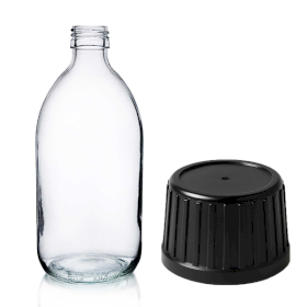 30x 500 ml Medizinflasche aus Klarglas mit schwarzer CR/TP-Kappe