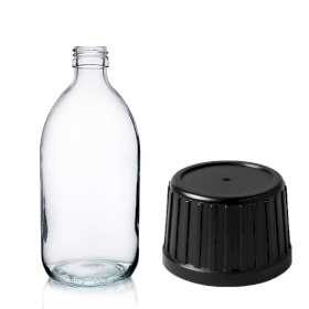 36x 200 ml Medizinflasche aus Klarglas mit schwarzer CR/TP-Kappe