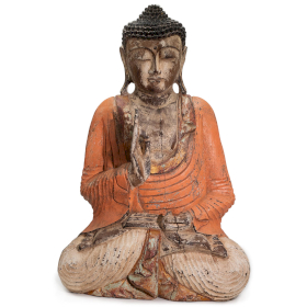 Vintage Orange handgeschnitzte Buddha-Statue – 60 cm – Lehrübertragung