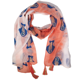 Nomad Sari  - Summer Schal -  180x50cm - Aqua Fish - Korallenfarbe