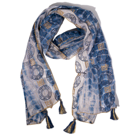 Nomad Sari  - Summer Schal -  180x50cm - Marbella-Druck – Blau mit Goldrand