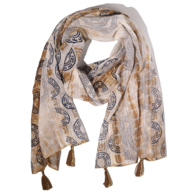 Nomad Sari  - Summer Schal -  180x50cm - Marbella-Druck - Kaffee mit Goldrand